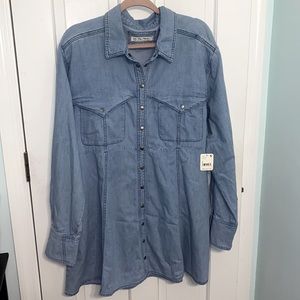 NWT Free People Sammi Collared Neck Long Sleeve Denim Mini Dress